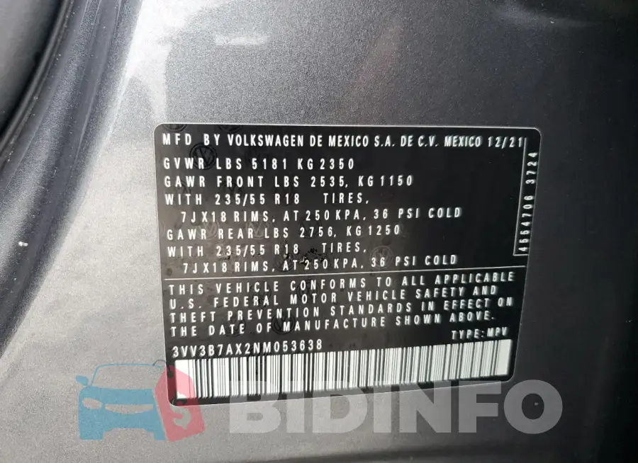 3VV3B7AX2NM053638 Photo# 13