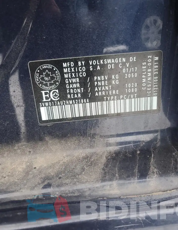 3VW017AU2HM521864 Photo# 13