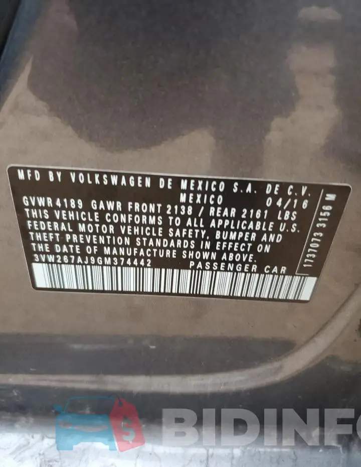 3VW267AJ9GM374442 Photo# 12