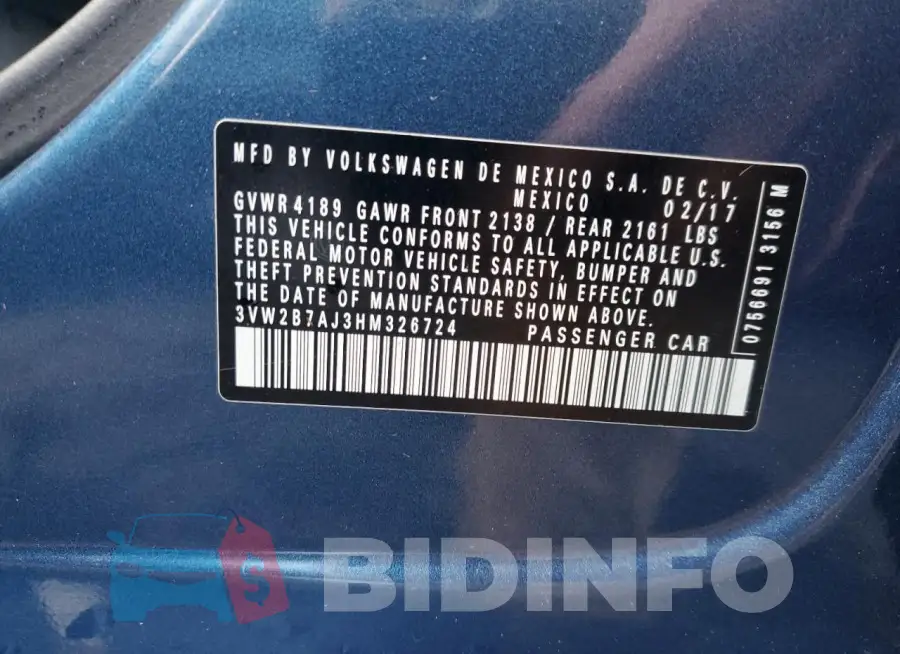 3VW2B7AJ3HM326724 Photo# 11