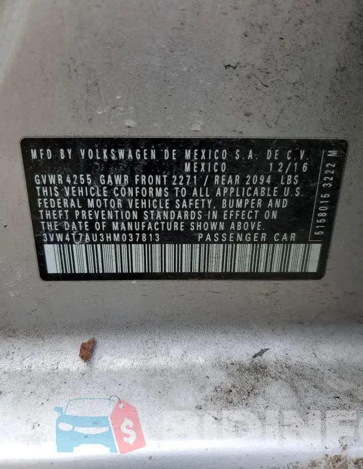 3VW4T7AU3HM037813 Photo# 12