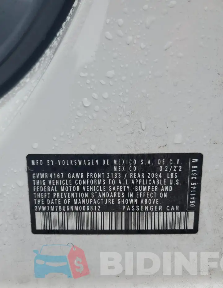 3VW7M7BU5NM006812 Photo# 13