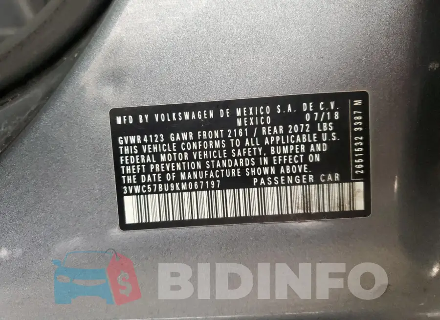 3VWC57BU9KM067197 Photo# 12