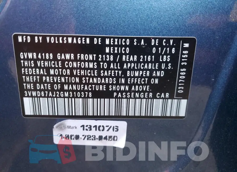 3VWD67AJ2GM310378 Photo# 12