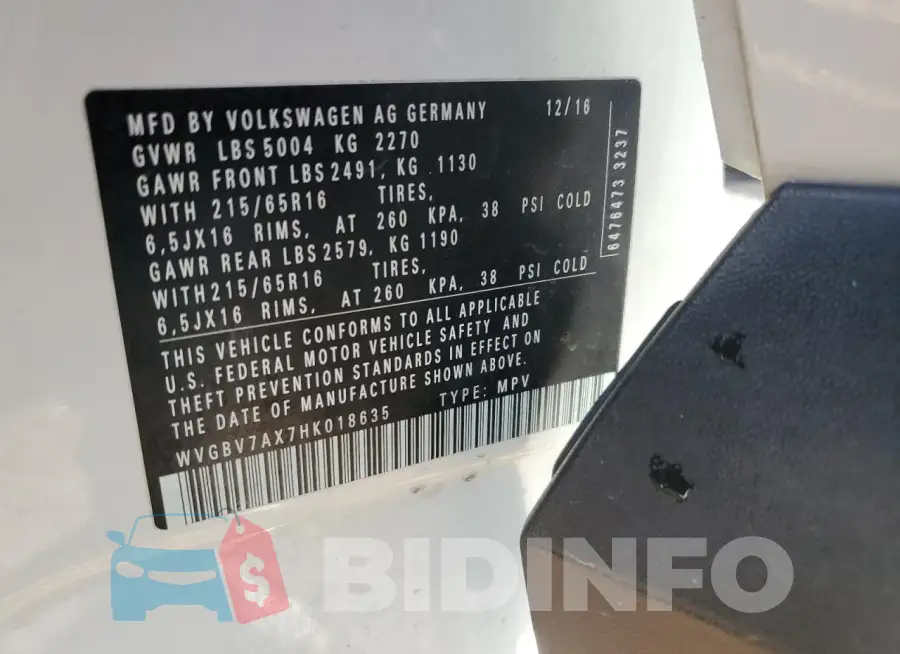 WVGBV7AX7HK018635 Photo# 13
