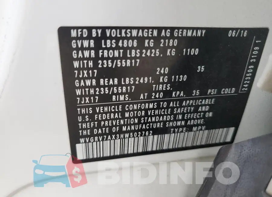 WVGRV7AX3HW502762 Photo# 14