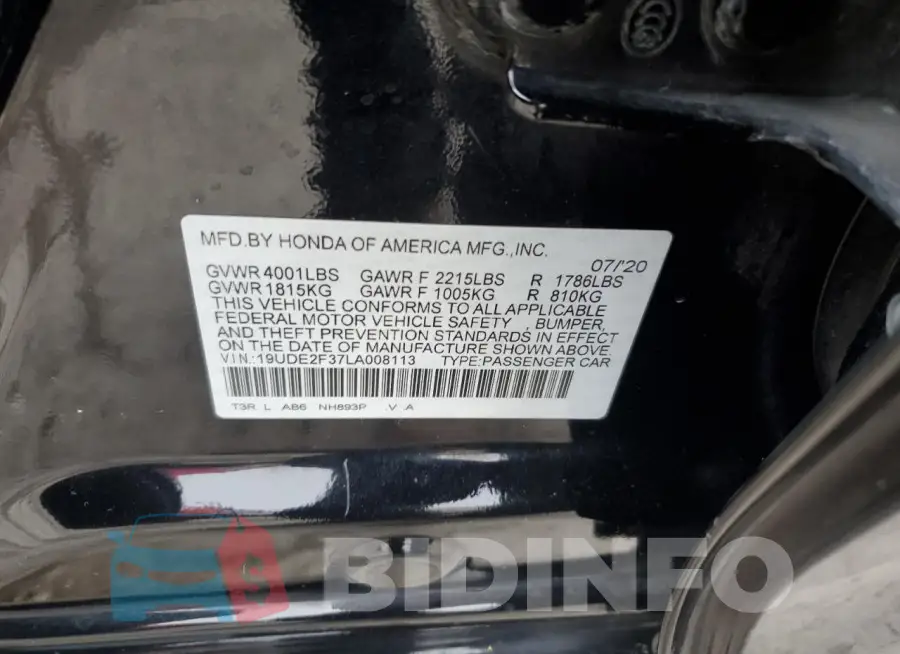 19UDE2F37LA008113 Photo# 12