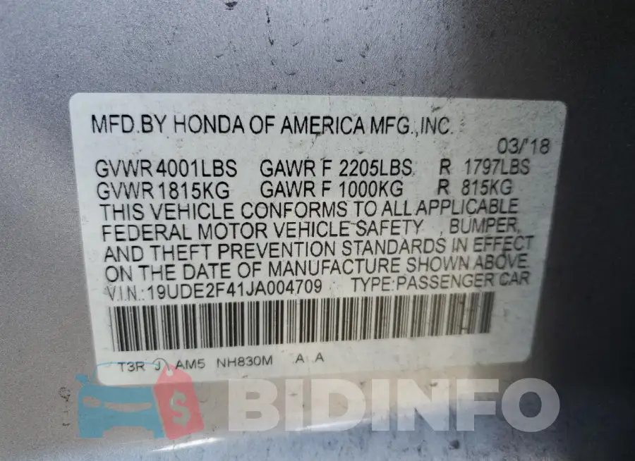 19UDE2F41JA004709 Photo# 13