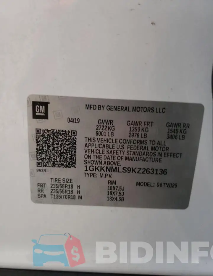 1GKKNMLS9KZ263136 Photo# 13