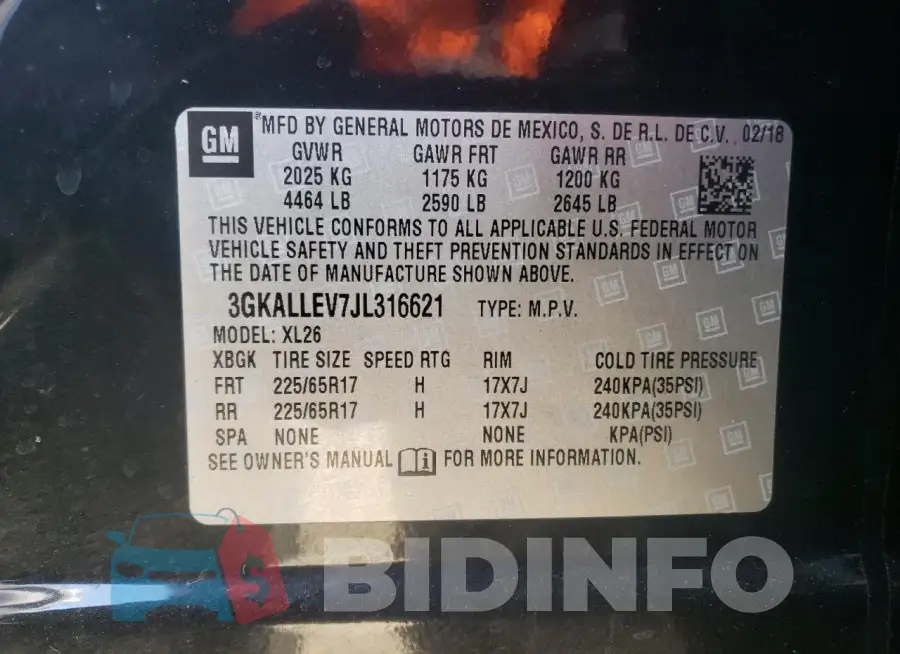 3GKALLEV7JL316621 Photo# 14