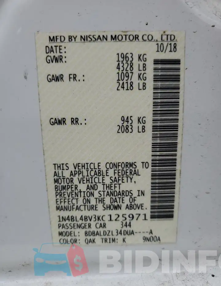 1N4BL4BV3KC125971 Photo# 13
