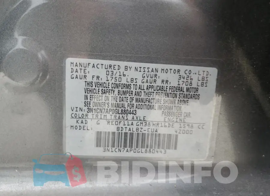 3N1CN7AP0GL880443 Photo# 13