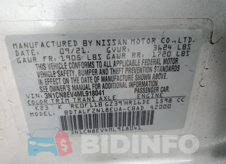3N1CN8EV4ML918041 Photo# 13