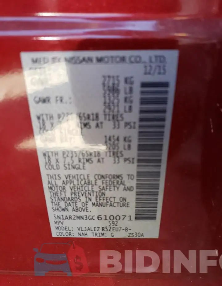 5N1AR2MN3GC610071 Photo# 12