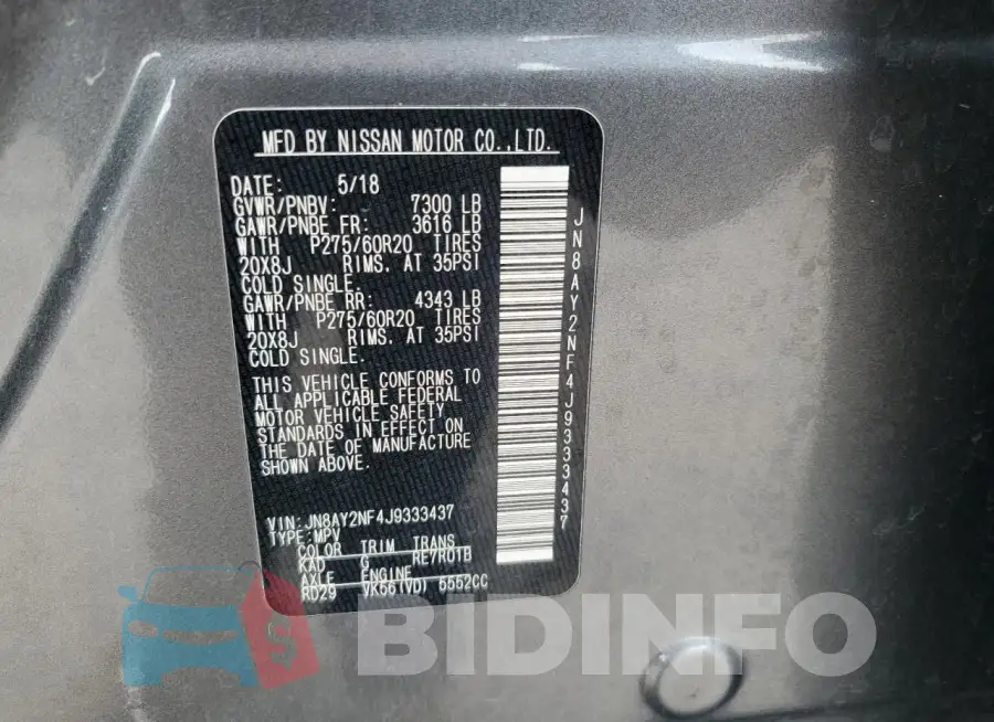 JN8AY2NF4J9333437 Photo# 14