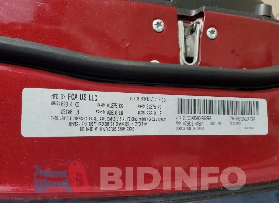 2C3CDXBG4KH660968 Photo# 12