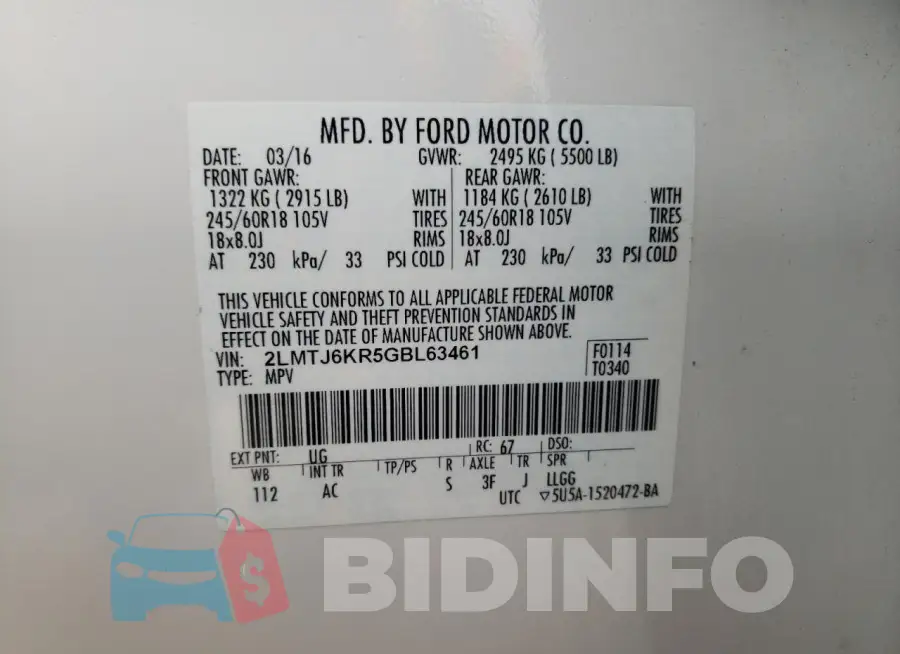 2LMTJ6KR5GBL63461 Photo# 14