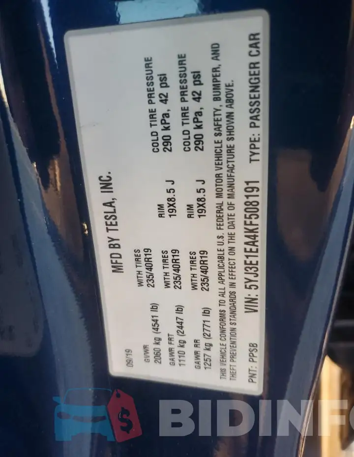 5YJ3E1EA4KF508191 Photo# 12
