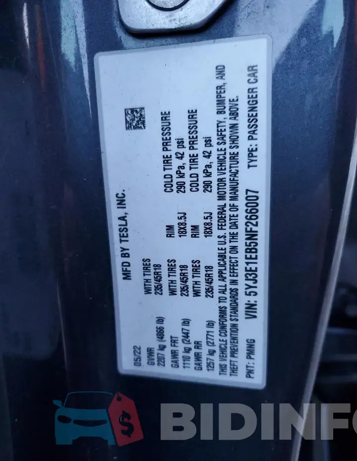 5YJ3E1EB5NF266007 Photo# 12