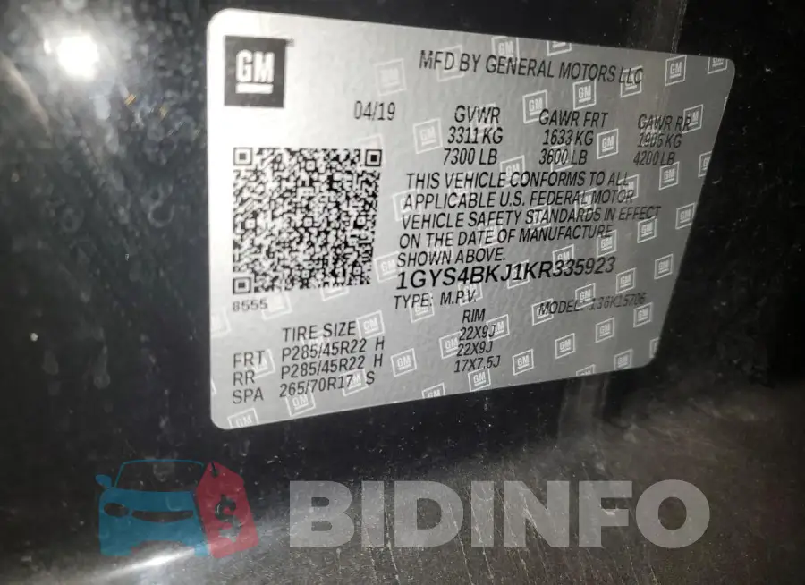 1GYS4BKJ1KR335923 Photo# 13
