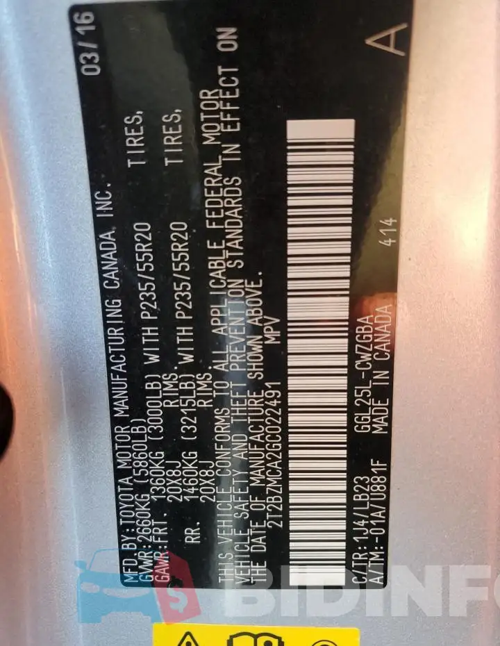 2T2BZMCA2GC022491 Photo# 13