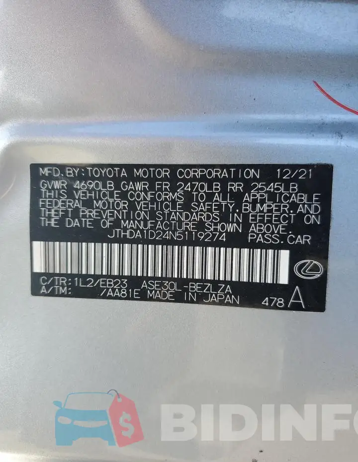 JTHDA1D24N5119274 Photo# 13