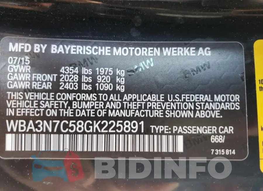 WBA3N7C58GK225891 Photo# 13