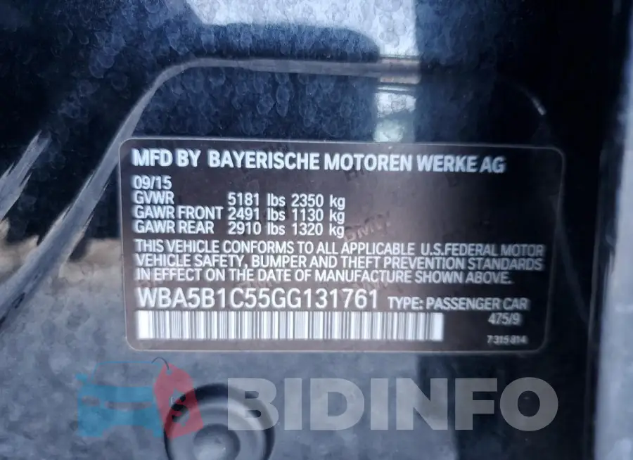 WBA5B1C55GG131761 Photo# 12