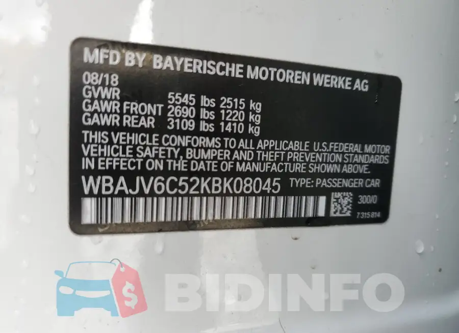 WBAJV6C52KBK08045 Photo# 12