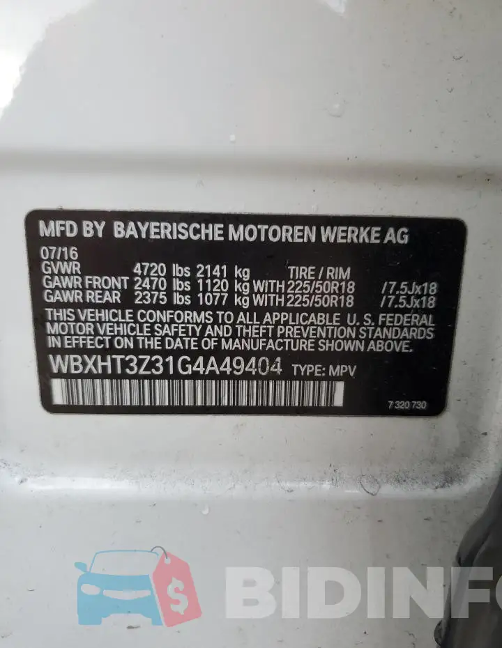 WBXHT3Z31G4A49404 Photo# 14