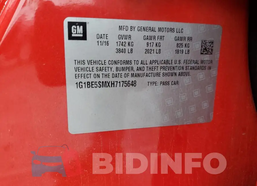 1G1BE5SMXH7175648 Photo# 12