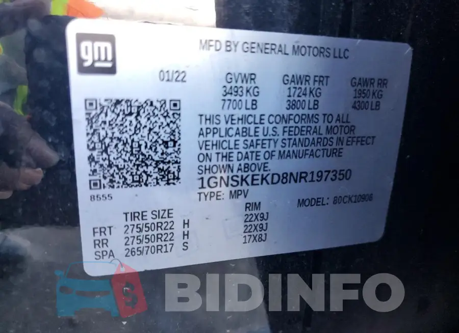 1GNSKEKD8NR197350 Photo# 13