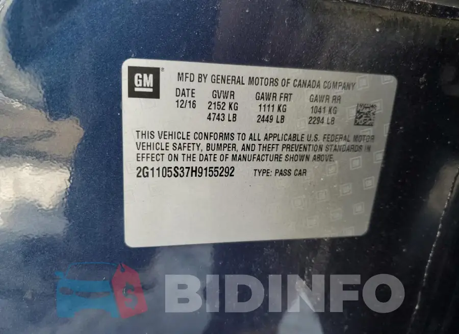 2G1105S37H9155292 Photo# 12