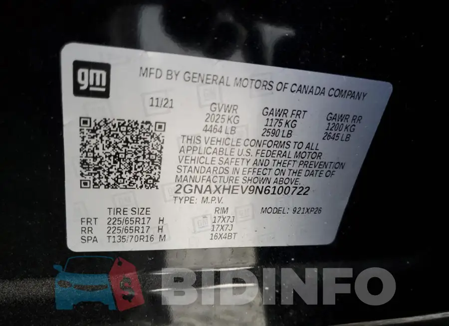 2GNAXHEV9N6100722 Photo# 14