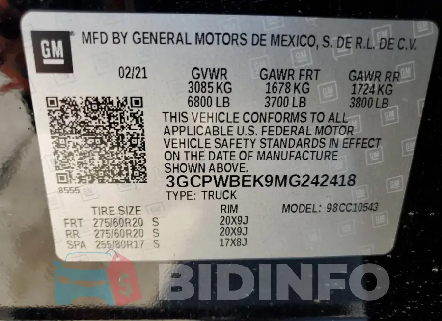 3GCPWBEK9MG242418 Photo# 12