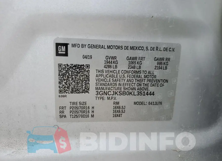 3GNCJKSB0KL351444 Photo# 13