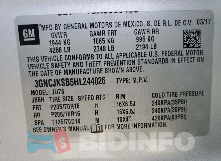 3GNCJKSB5HL244026 Photo# 12