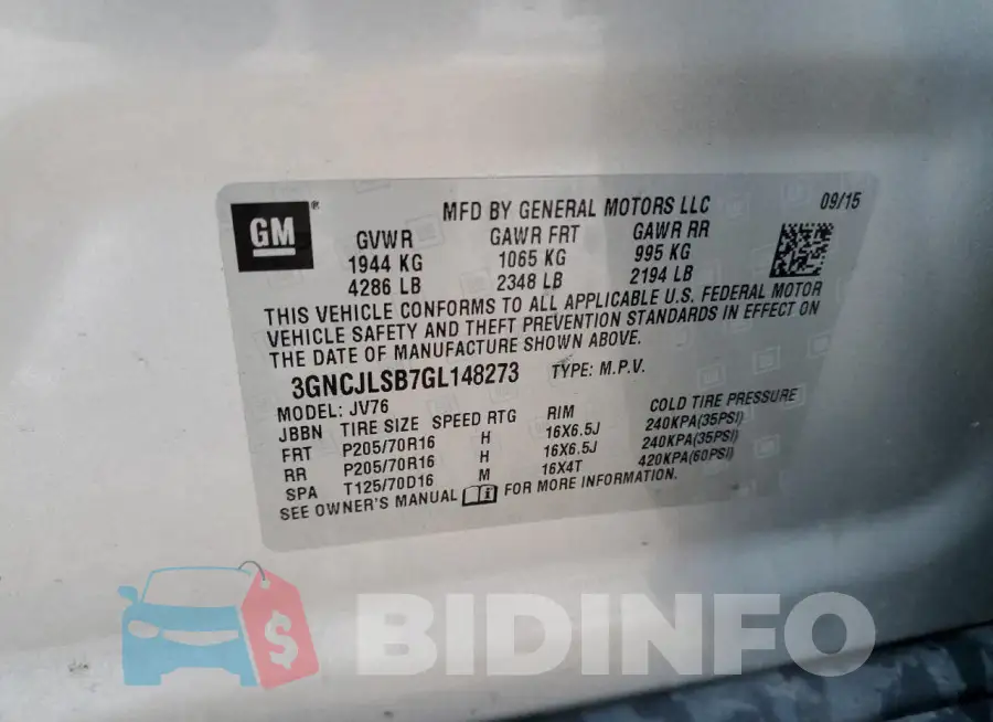 3GNCJLSB7GL148273 Photo# 13