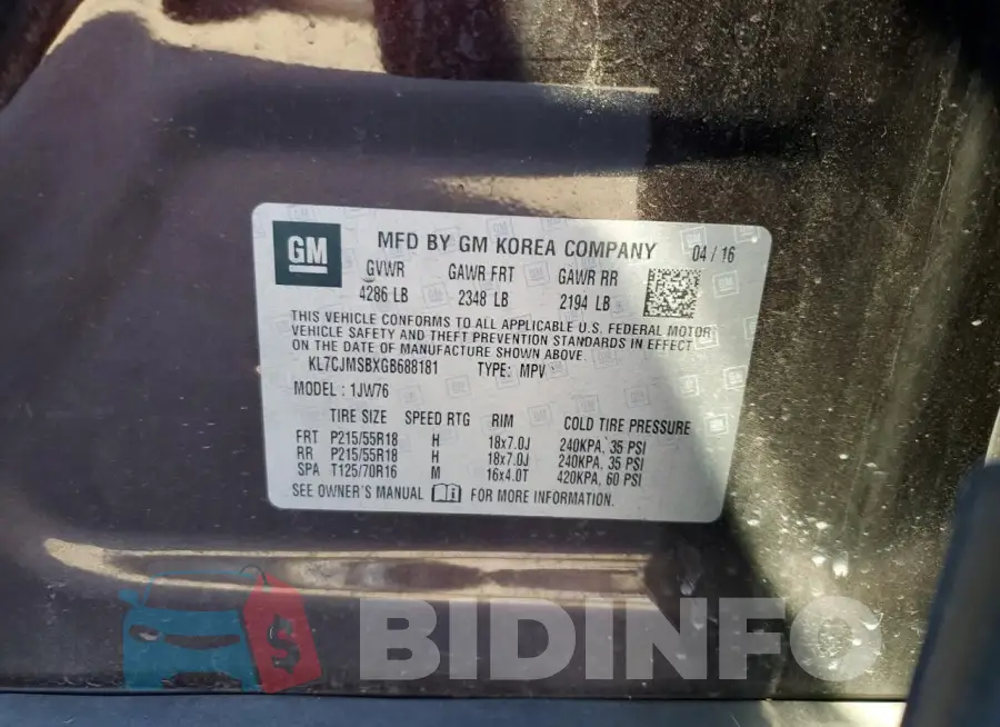 KL7CJMSBXGB688181 Photo# 12
