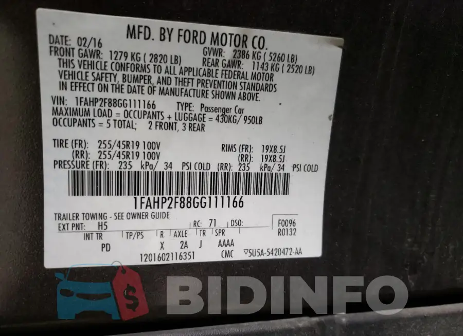1FAHP2F88GG111166 Photo# 13