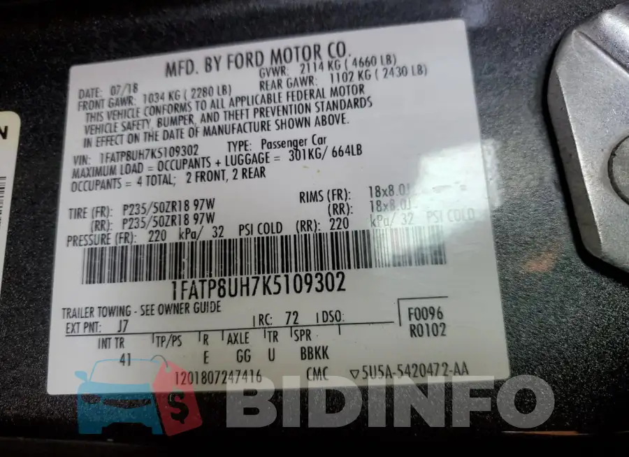 1FATP8UH7K5109302 Photo# 13