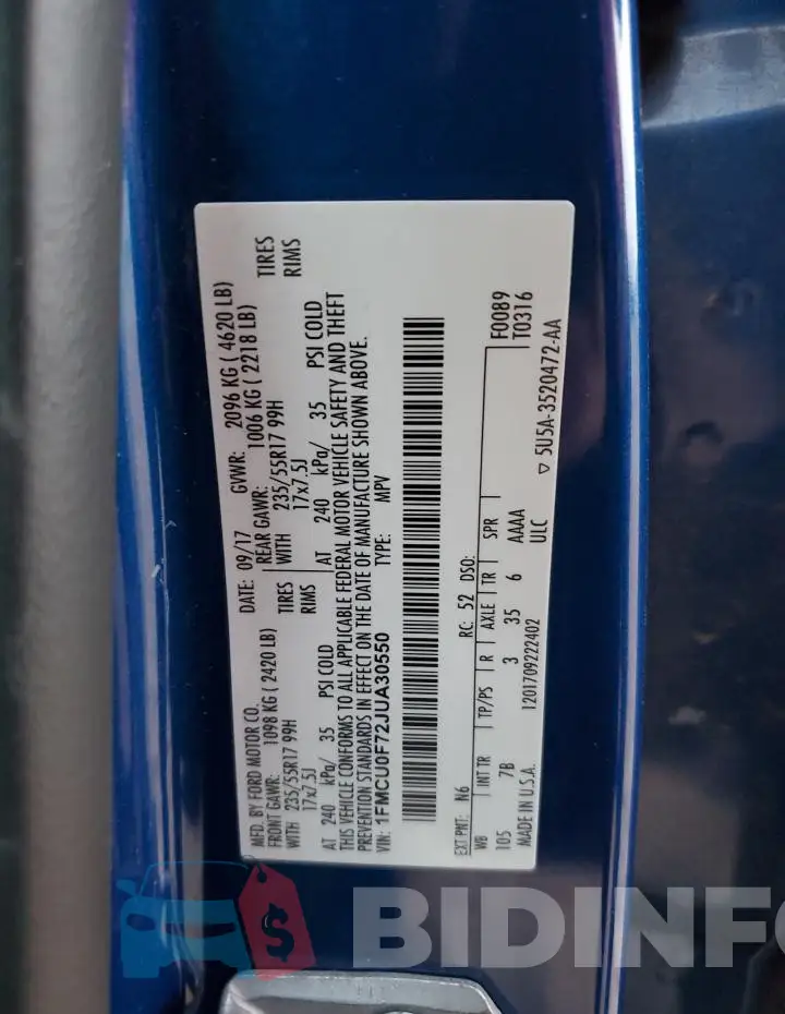 1FMCU0F72JUA30550 Photo# 13