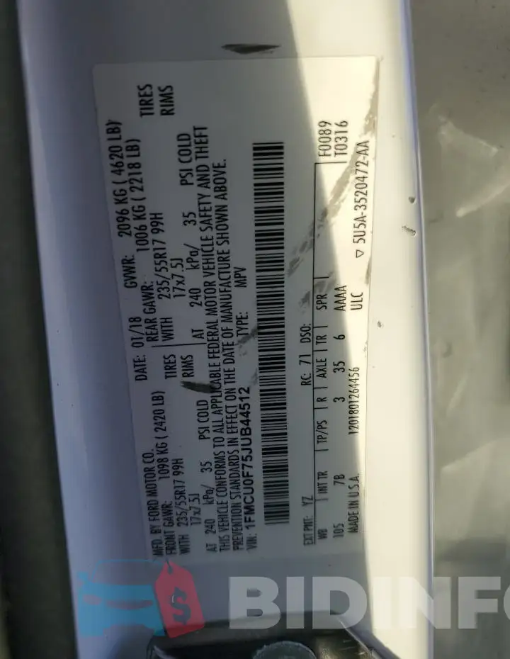 1FMCU0F75JUB44512 Photo# 12