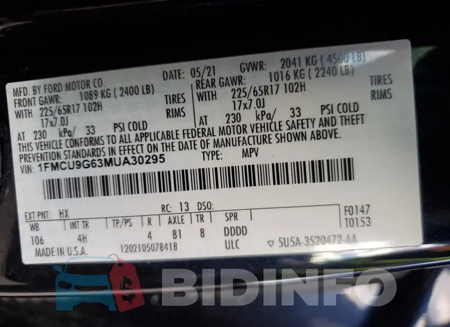 1FMCU9G63MUA30295 Photo# 13