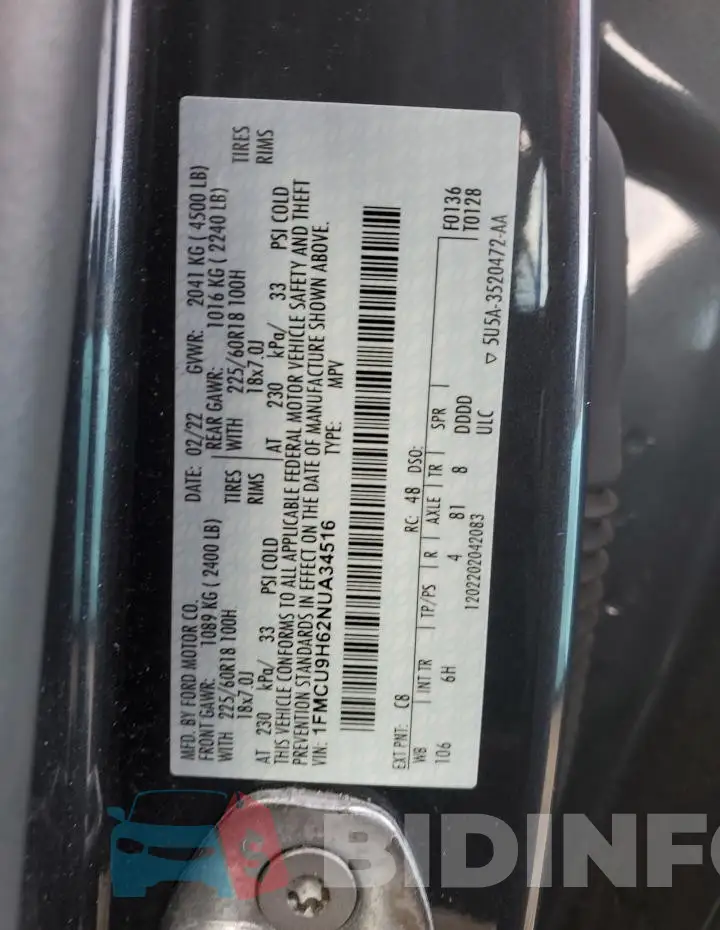 1FMCU9H62NUA34516 Photo# 12
