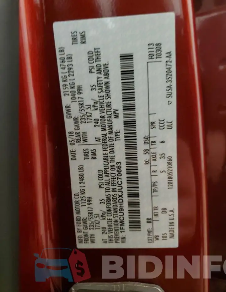 1FMCU9HDXJUC70663 Photo# 12