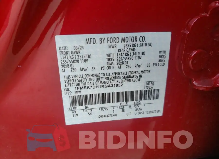 1FMSK7DH1RGA31852 Photo# 13