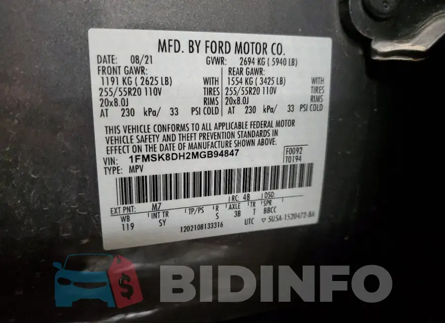 1FMSK8DH2MGB94847 Photo# 14