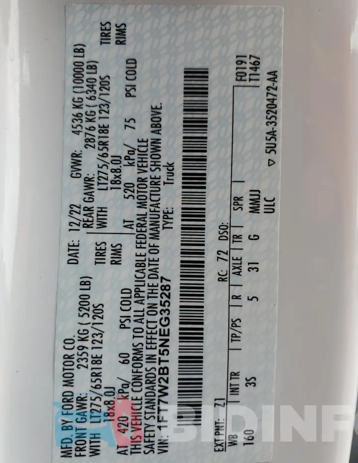 1FT7W2BT5NEG35287 Photo# 13