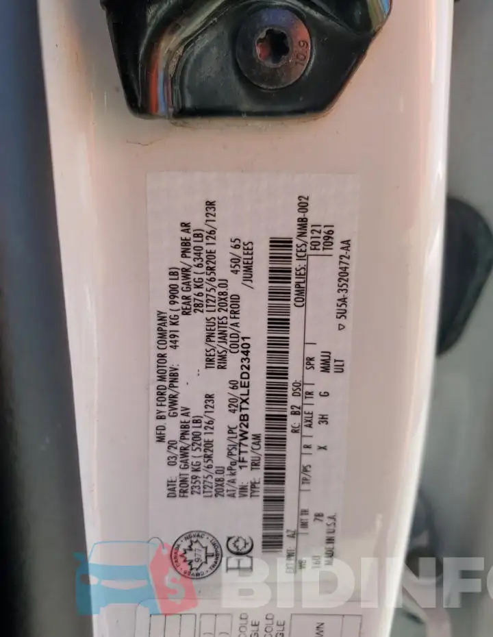 1FT7W2BTXLED23401 Photo# 12